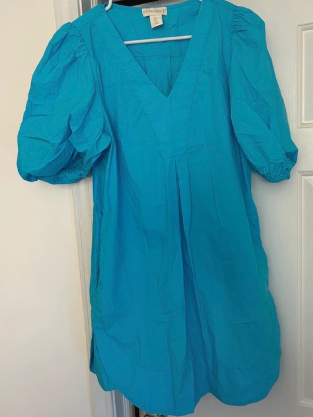 Cynthia Rowley Bright Teal V-Neck Puff Sleeve Mini Dress